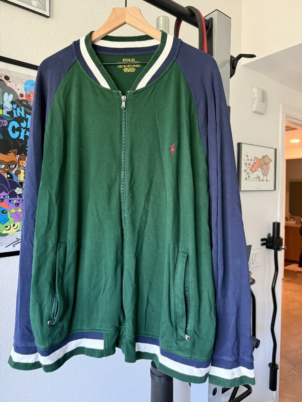 Polo Ralph Lauren 2XB Green Navy Varsity Zip Jacket Big & Tall